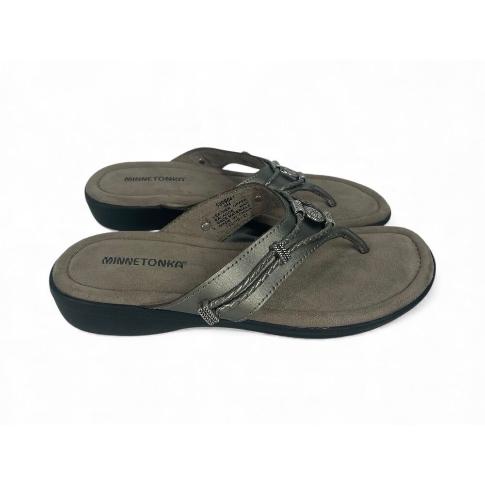 Minnetonka Metallic Leather Sandals Comfort Flip Flops Women 9 NWOB - Picture 4 of 7